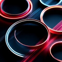 Aufkleber - Abstract Neon Circles and Lines in Dynamic Motion: A Futuristic and Technological Design