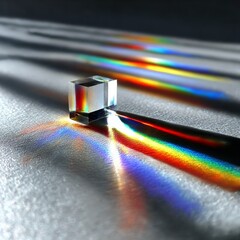 Aufkleber - Dispersion of Light: A Crystal Cube Decomposing White Light into a Vivid Spectrum on a Textured Silver Surface 