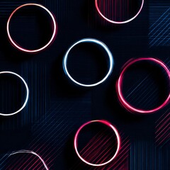 Aufkleber - Glowing Circles on Dark Grid - Abstract Background with Neon Rings and Futuristic Design