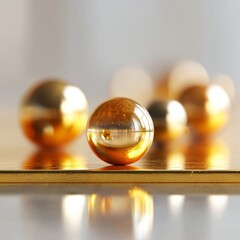 Aufkleber - Golden Spheres on Reflective Surface: A Study in Light, Texture, and Abstract Composition