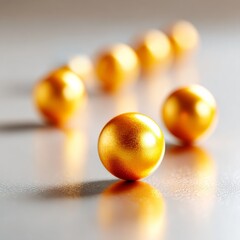 Poster - Golden Spheres on Textured Surface: Abstract Macro Photography with Shallow Depth of Field and Reflected Light