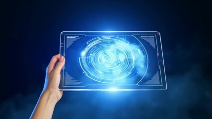 Aufkleber - Hands interacting with futuristic tablet interface