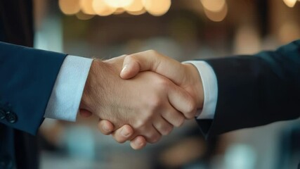 Poster - A close-up shot of two individuals shaking hands, symbolizing agreement or cooperation