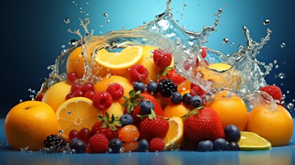Poster - Contemporary matte fruit background image featuring a variety of colorful fruits and shapes