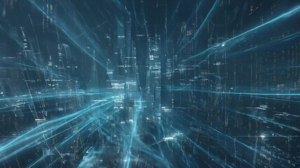 Poster - Cyberpunk Cityscape Digital Streams and Glowing Towers