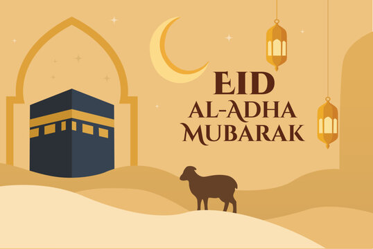Eid Al-Adha Mubarak Greeting Card Vector
Islamic Festival Celebration Banner
Kaaba and Sheep 
Eid Mubarak Design
Qurbani Eid Al-Adha Illustration
Hajj and Sacrifice Feast Theme
