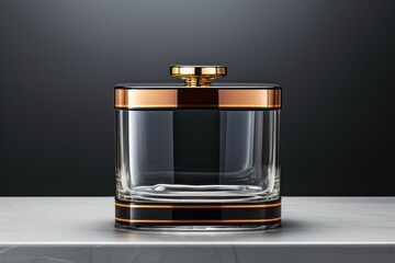 Poster - Elegant minimalist design featuring a glass with golden lines on a black background, space for text