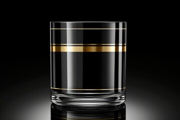 Poster - Minimalist design featuring a glass with bright gold lines on a clean black background