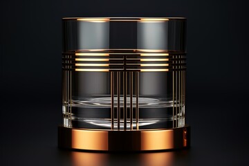 Poster - Minimalist design featuring a glass with radiant gold lines on a sleek black background