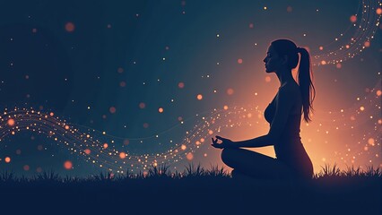 Wall Mural - Woman Meditating In Nature At Night