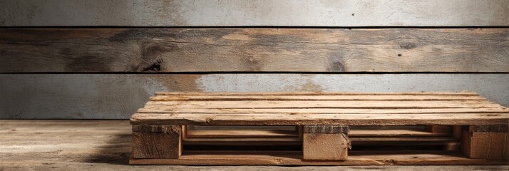 Poster - Wooden Planks Arranged on a Pallet With Neutral Lighting Creating a Calm and Inviting Space for Storage or Display