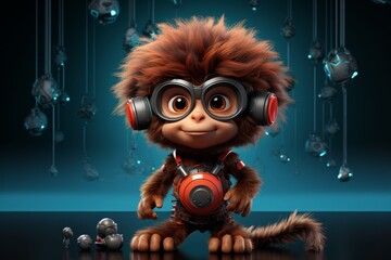 Poster - Minimalist robotic cheburashka on a simple background  a blend of modern design and charm
