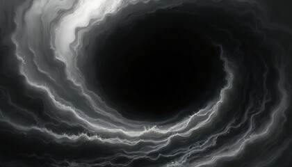 Leinwandbilder - Illustration features monochrome black hole, void, dark space. Vortex waves, swirling patterns. Digital art, fractal, space, universe, science. Wallpaper, abstract background for tech, design, poster.