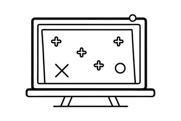 Fototapete - Simple line drawing of a computer screen displaying game symbols