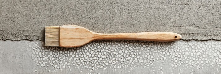 Aufkleber - Tile Adhesive Spatula Rests on Flat Concrete Next to Pattern Sample During Tiling Preparation Process