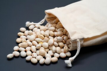Aufkleber - A bag filled with peanuts, some of which have been spilled out onto the surface below.