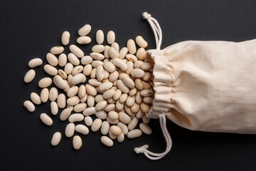 Aufkleber - A burlap bag filled with whole peanuts, some of which have been spilled out onto the surface beneath it.
