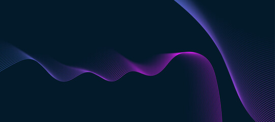 Poster - Dark abstract background with glowing wave lines. Modern purple blue gradient flowing wave lines. Futuristic technology.