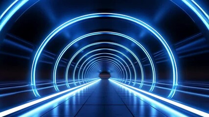 Wall Mural - tunnel with blue glowing lights. technology concept