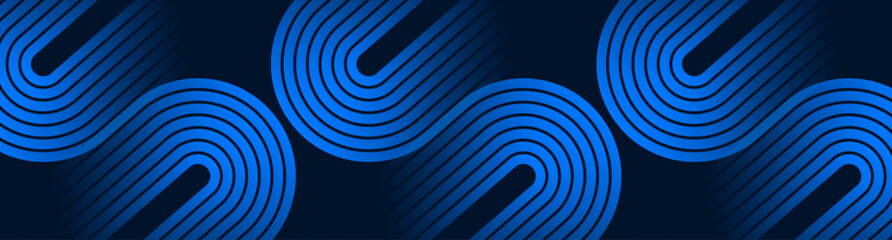 Poster - 3d blue geometric abstract background overlap layer on dark space with rounded lines effect decorati