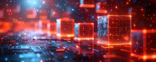 Wall Mural - abstract digital background with glowing cubes and lines. technology, data, and digital transformati