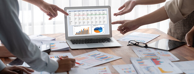 Fototapete - Business data dashboard provide business intelligence analytic for marketing strategy planning brisk with big data set to analyze customer demands and foreseeing business future