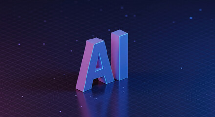 Aufkleber - Artificial intelligence AI isometric typographic vector background