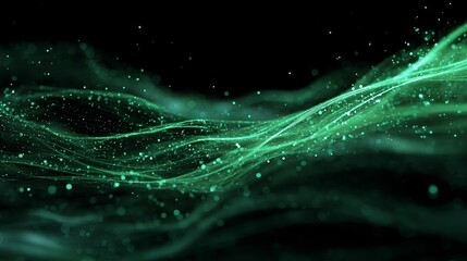 Aufkleber - Abstract Emerald Green Flowing Particles Digital Art Background Design Elegant Modern Technology Wave Futuristic Shiny Glowing Light Energy Network Connection Smooth Abstract      