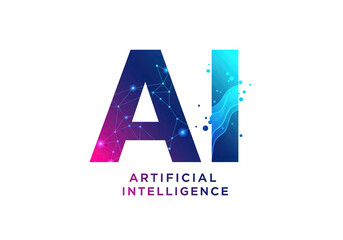 Aufkleber - Artificial Intelligence Logo. Concept of Artificial Intelligence and Machine Learning.  Neural networks and other modern technology concepts. Technology science fiction concept.