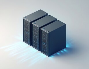 Poster - Modern server rack illustration with multiple storage units. Datacenter concept, cloud computing, tech, digital information, network, data, secure access, business, IT infrastructure.