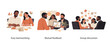 © stonepic - Illustration set showing coworkers in teamwork, sharing feedback, and having group discussions to improve collaboration.