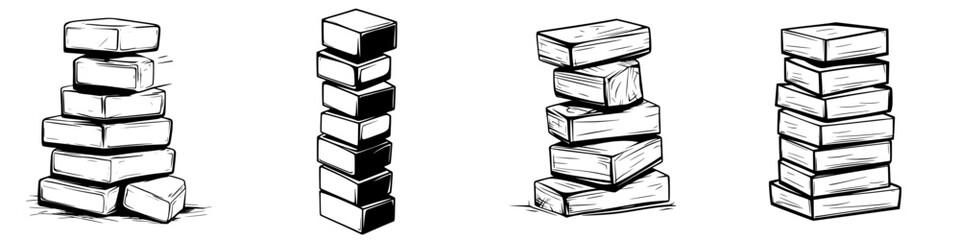 Poster - Icon set featuring stacked blocks in various arrangements for creative use in design projects