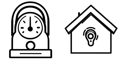 Poster - Icon set showcasing measurement tool and a home security system design for digital applications