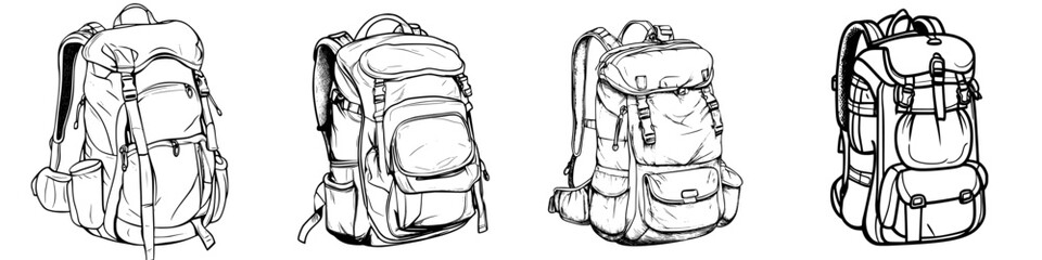 Poster - Collection of diverse backpack icons suited for outdoor adventures and travel needs