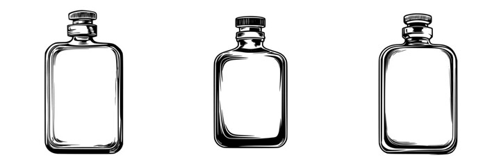 Poster - Icon set featuring three different bottle designs with various shapes and neck styles in a minimalist style suitable for graphic use