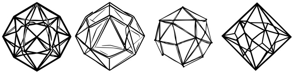 Poster - Icon set featuring geometric shapes and wireframe designs for digital applications and user interfaces
