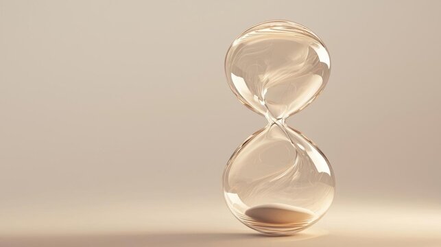 3d rendering of an hourglass. the hourglass is made of transparent glass and has a smooth, shiny surface.