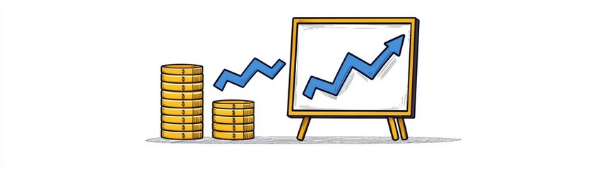 Poster - Growth in Investment with Coins and Graph in a Modern Style Illustrating Financial Success and Prosperity