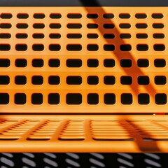 Poster - Abstract geometric pattern of orange bench with shadows creating dynamic shapes and textures on modern design