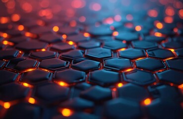 Leinwandbilder - Abstract background of hexagon pattern with glowing lights. 3D futuristic geometric shapes, honeycomb structure, tech design. Idea for business tech science backgrounds, digital wallpaper, concept