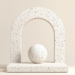 Poster - abstract geometric sculpture with arch and sphere in neutral tones for modern design inspiration and