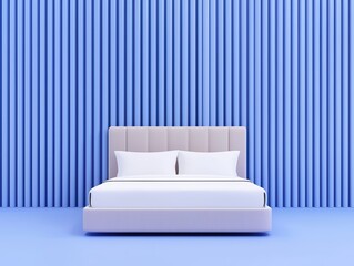 Poster - Modern Minimalist Bedroom with Soft Colors, Elegant Bed Design, Textured Wall and Cozy Atmosphere
