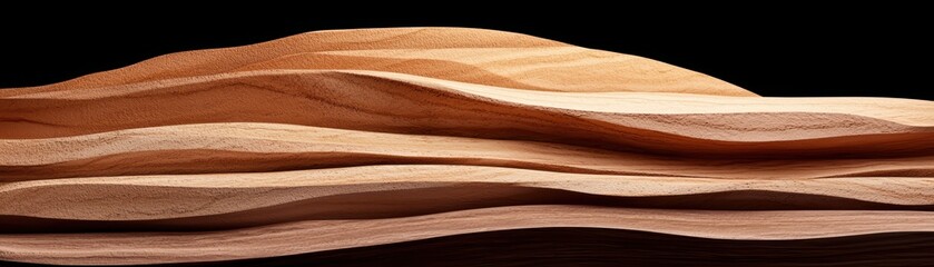 Poster - Natural Wood Waves with Smooth Curves and Textures in Warm Tones on Black Background
