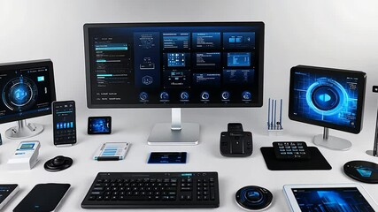 Poster - Modern computer workstation with various devices