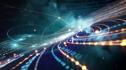 Poster - Stunning cosmic visualization of digital data swirling through space in vibrant colors over a starry background