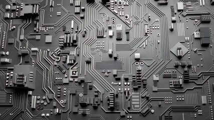 Poster - Detailed close-up of a black circuit board layout showcasing intricate patterns and components in 4K resolution for technology and electronics enthusiasts