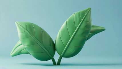 Poster - Green leaves made of plastic arranged on a solid background showcasing modern design principles suitable for nature-inspired concepts