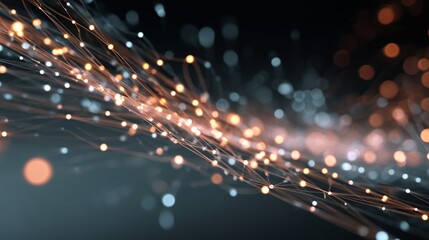 Poster - Abstract Orange and Blue Digital Network Connections Futuristic Technology Background Elegant Design Modern Art High Resolution Shiny Particles Glowing Lines Abstract Background   