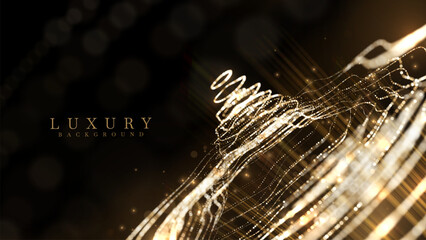 Wall Mural - luxury golden light particles decorated with glow effect and bokeh on black background. vector illus