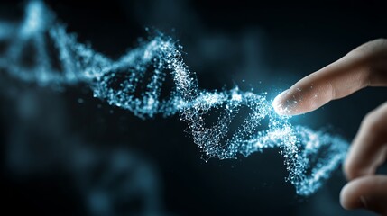 Poster - Abstract Digital DNA Strand Futuristic Technology Science Background Modern Elegant Blue Network Connection Data Genetic Code Research Innovation Healthcare Medical Illustration   